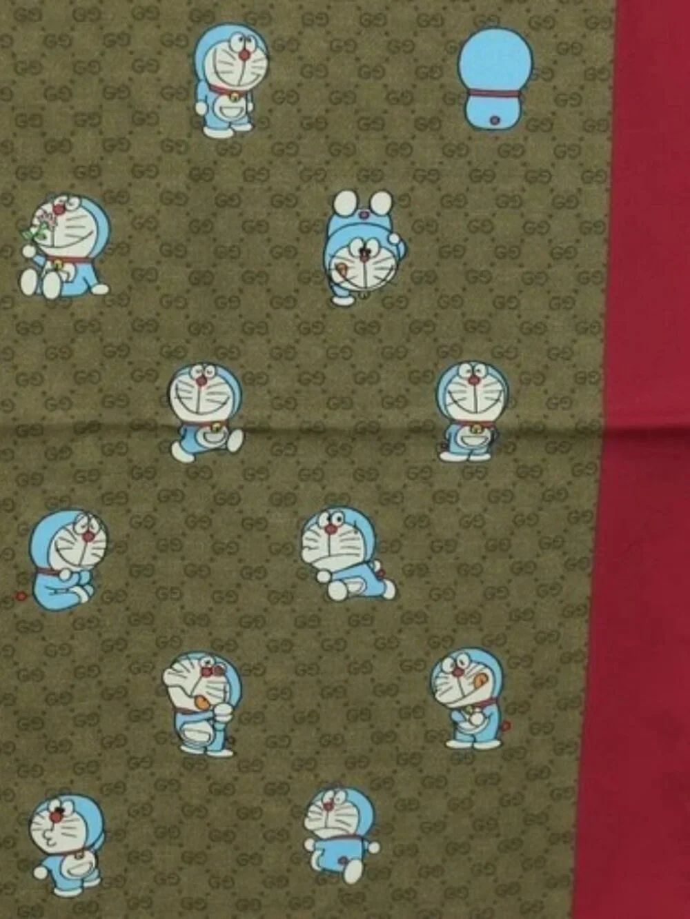 GUCCI Micro GG Doraemon Scarf Silk Beige Auth YKZ755M